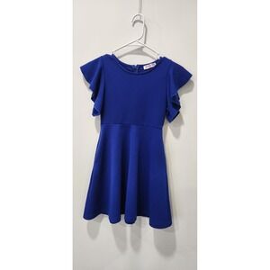 Gorlya Girl's Size 10 Flutter Sleeve Stretchy A-Line Dress w/ Pockets Navy Blue